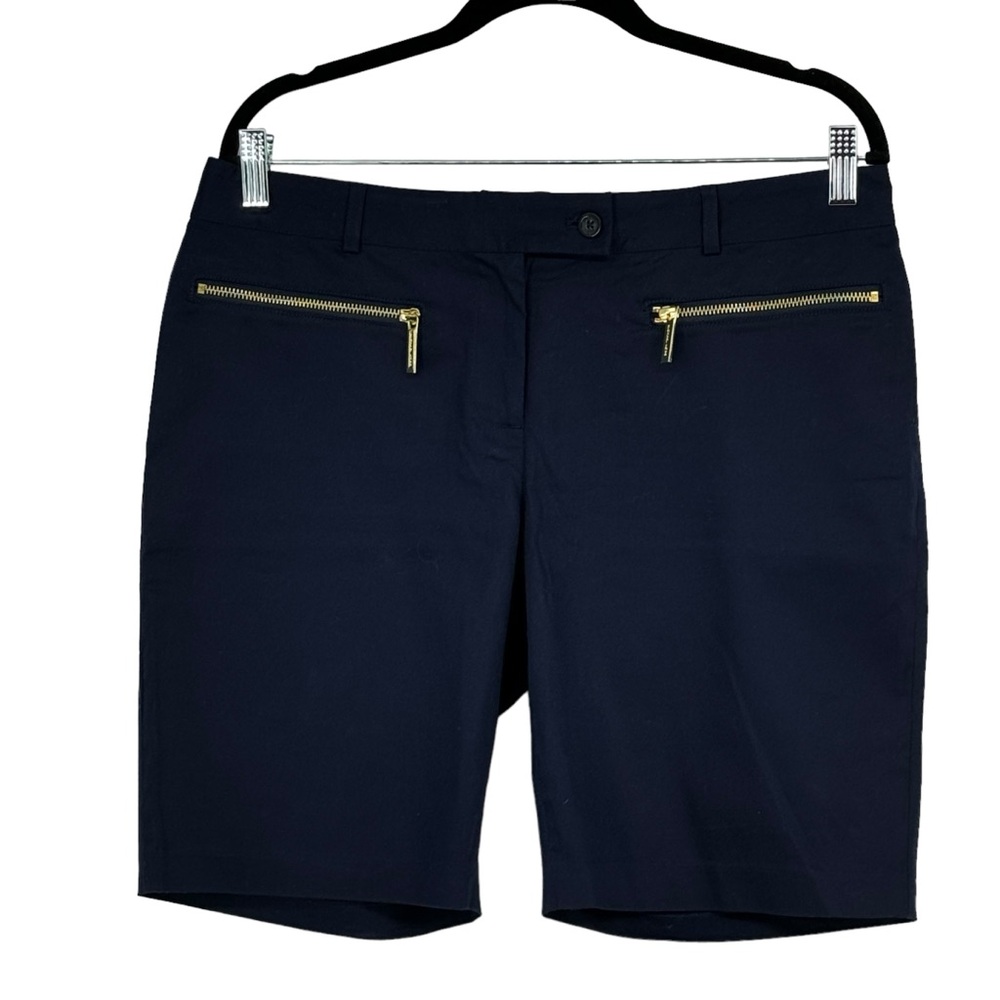*Michael Michael Kors Size 8 Blue Bermuda Shorts w Gold Zippers on Front Pockets